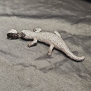 Micro Pave Lizard Two-Tone Stainless Steel Pendant